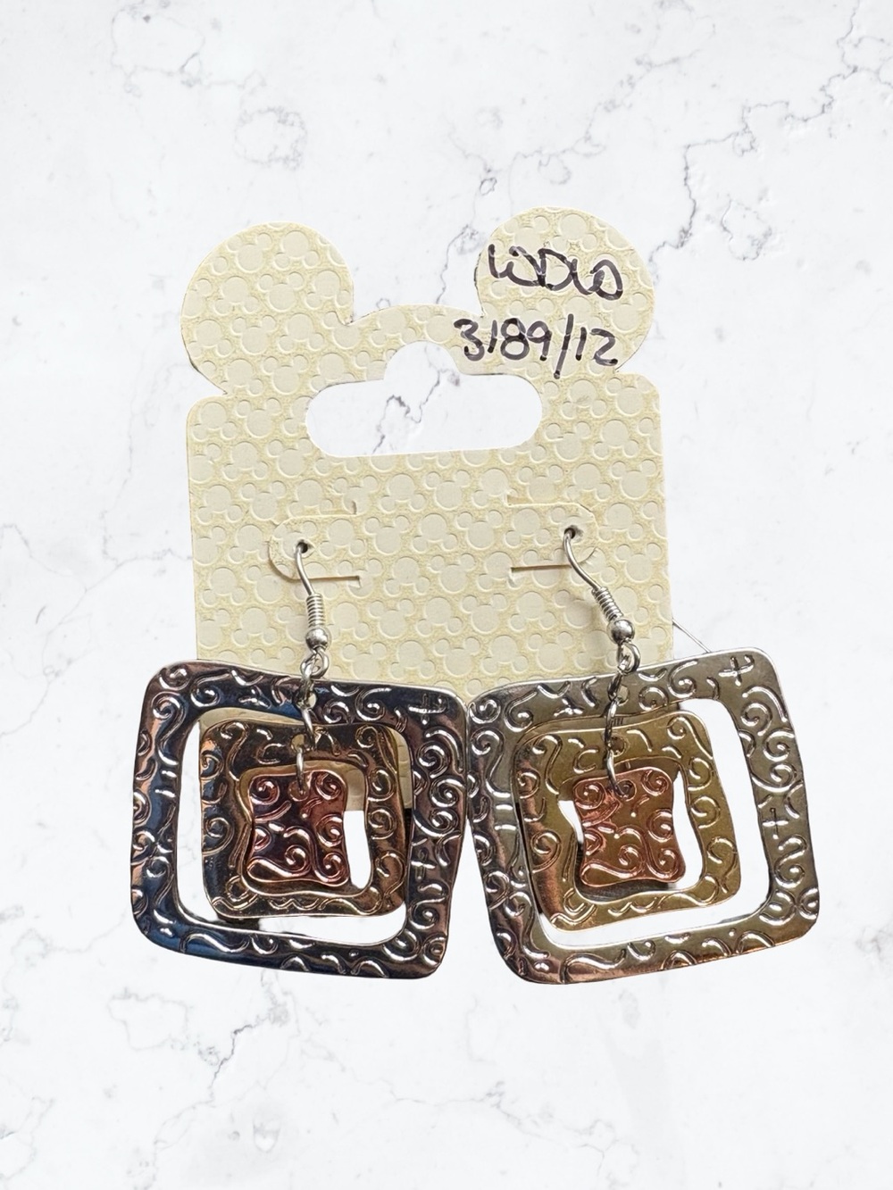 Disney Multi-Tone Square Dangle Earrings - Silver & Rose Gold - Picture 1 of 3